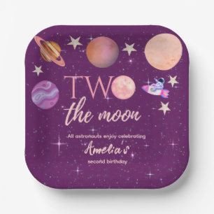 Assiettes En Carton Deux La Fille de la Lune Espace Planètes Roses 2e