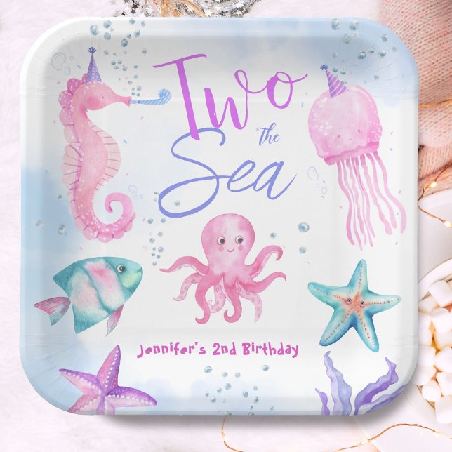 Assiettes En Carton Deux La Mer ! Mermaid 2e anniversaire Mare Océan (Créateur téléchargé)