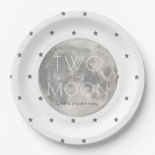 Assiettes En Carton Deux Lune Blanc Argent Boy 2e anniversaire