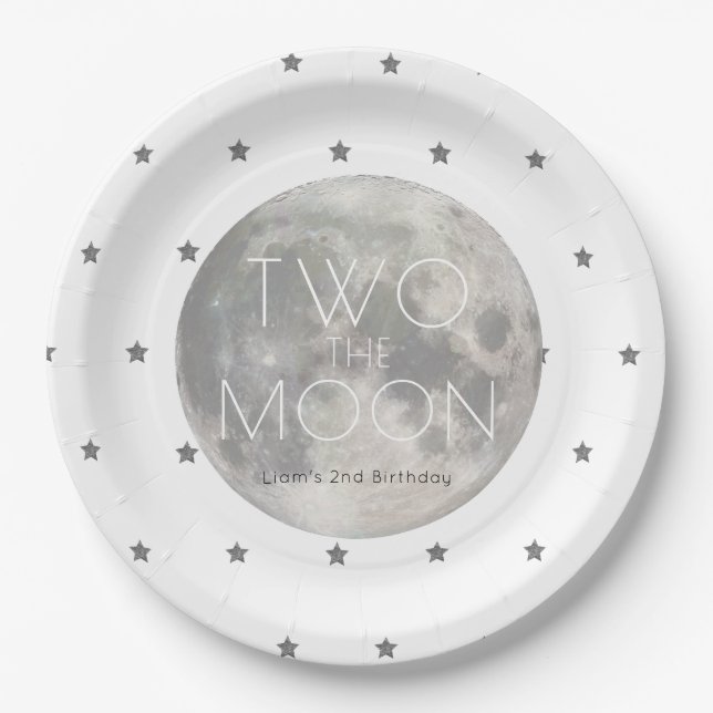 Assiettes En Carton Deux Lune Blanc Argent Boy 2e anniversaire (Devant)