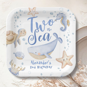 Assiettes En Carton DEUX Mer 2e anniversaire Boy Blue Cute Ocean