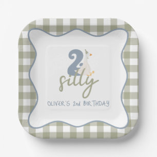 Assiettes En Carton Deux oies idiotes bleu et vert 2e anniversaire