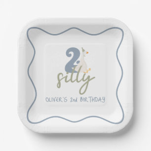 Assiettes En Carton Deux oies soyeux bleu et vert 2e anniversaire