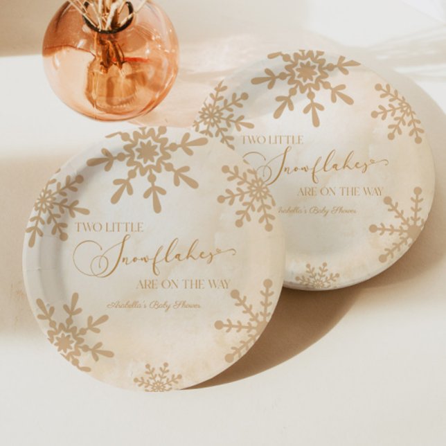 Assiettes En Carton Deux petits flocons de neige Baby shower jumeaux d (Créateur téléchargé)
