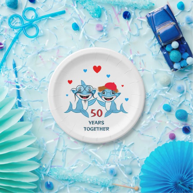 Assiettes En Carton Deux requins bleus (Fête)