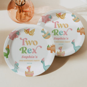 Assiettes En Carton Deux Rex Dinosaur 2ème fête d'anniversaire