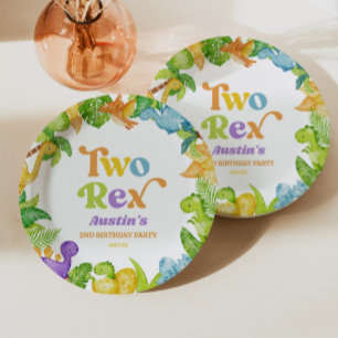 Assiettes En Carton Deux Rex Dinosaure 2ème Deuxième Anniversaire
