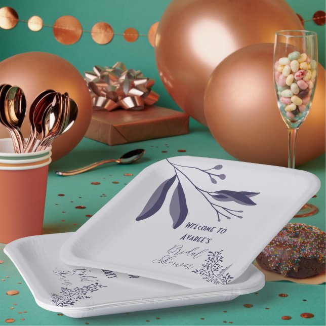 Assiettes En Carton Deux Tons Violet Folk Art Floral Douche (Multi)