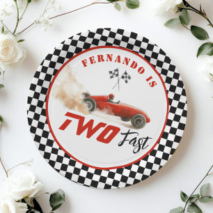 Assiettes En Carton Deux voitures de course Fast Red Boy 2nd Birthday 