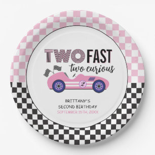 Assiettes En Carton Deux voitures de course rose rapide deuxième anniv