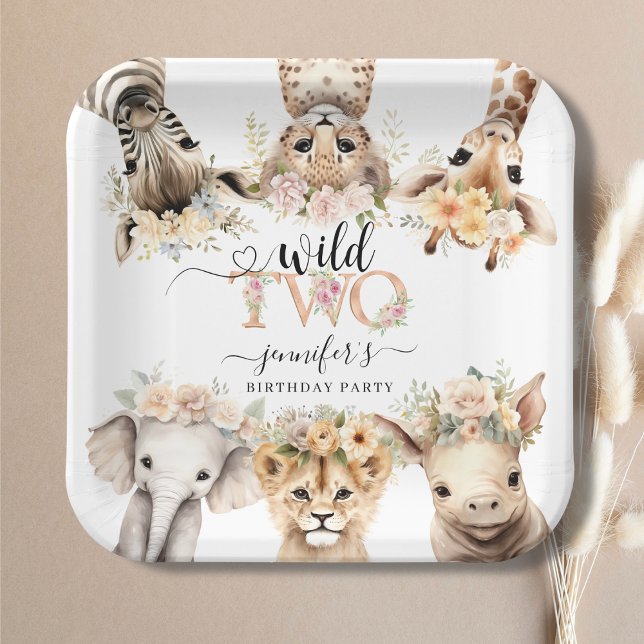 Assiettes En Carton Deux Wild Safari Girl 2e plaque de papier d'annive (Créateur téléchargé)