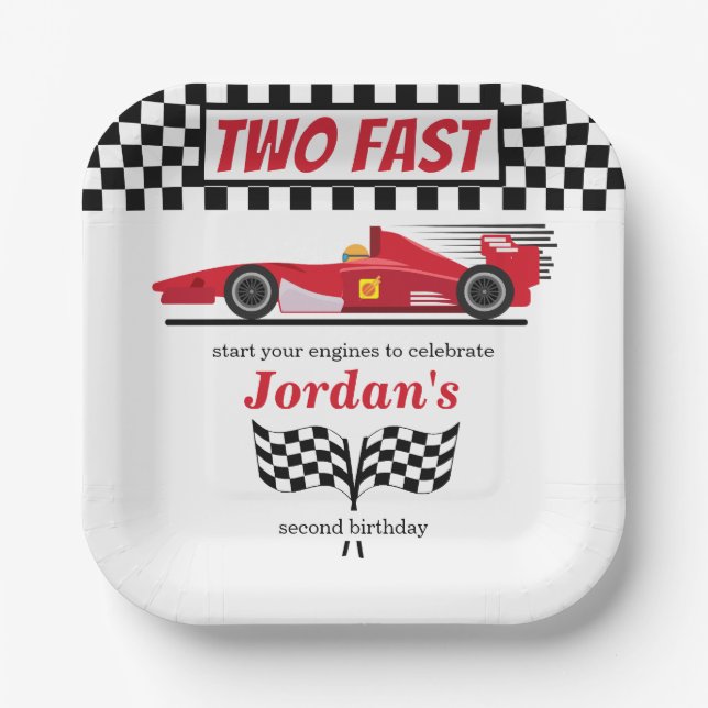 Assiettes En Carton Deuxième Anniversaire Red Race Car Deux Rapides (Recto)