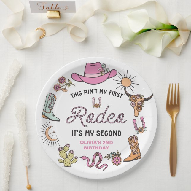 Assiettes En Carton Deuxième Rodéo Rose Western Cowboy 2e anniversaire (Mariage)