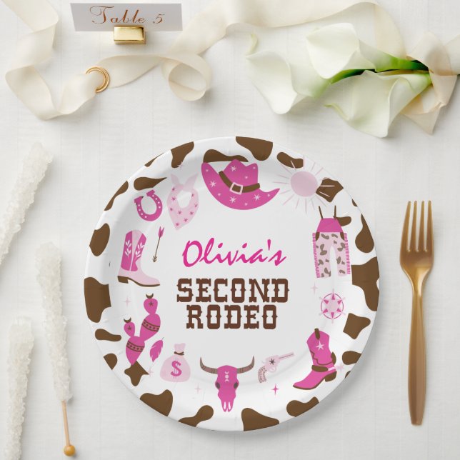 Assiettes En Carton Deuxième Rodéo Rose Western Cowboy 2e anniversaire (Mariage)