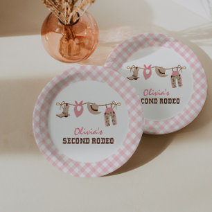 Assiettes En Carton Deuxième Rodéo Rose Western Cowboy 2e anniversaire