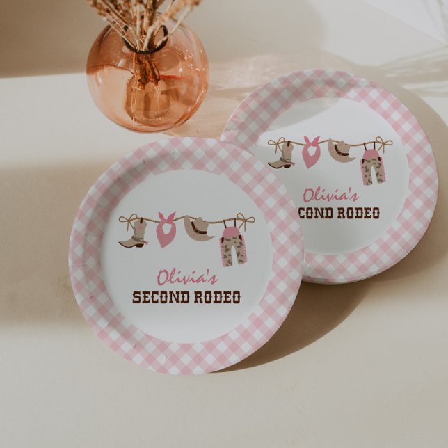 Assiettes En Carton Deuxième Rodéo Rose Western Cowboy 2e anniversaire (Créateur téléchargé)