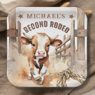 Assiettes En Carton Deuxième RODEO Wild West Bull Cowboy 2e anniversai