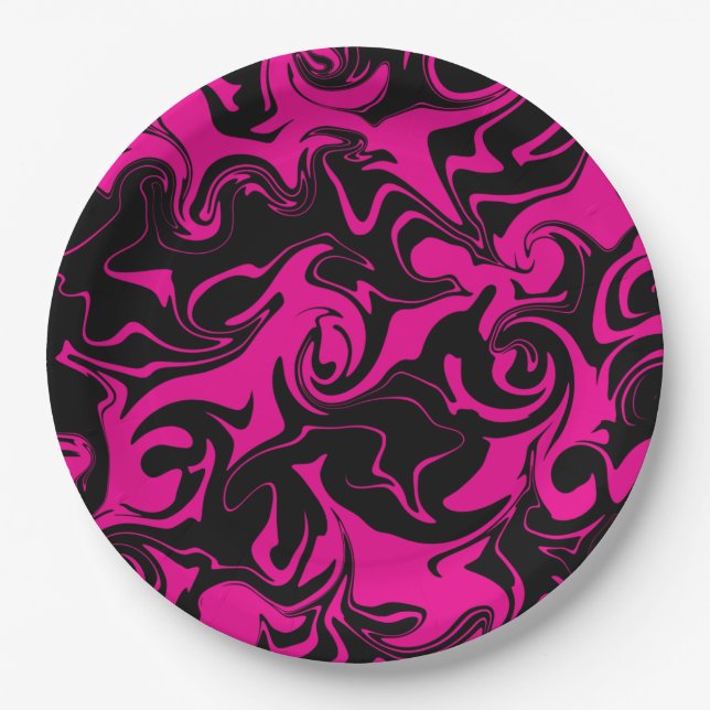 Assiettes En Carton Déversement - Magenta et noir (Devant)