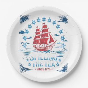 Assiettes En Carton Déverser Le Thé Depuis 1773 Rouge Blanc Bleu Drôle