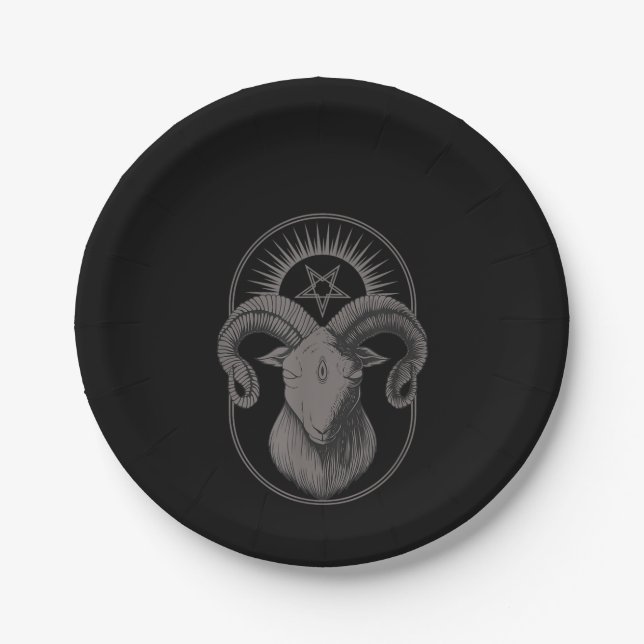 Assiettes En Carton Diable Goat Pentagram Baphomet Satan Occulte Satan (Devant)