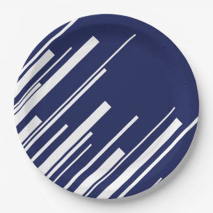 Assiettes En Carton Diagonales - Bleu et Blanc