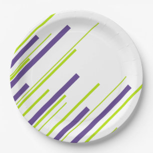 Assiettes En Carton Diagonales en vert citron vert et violet