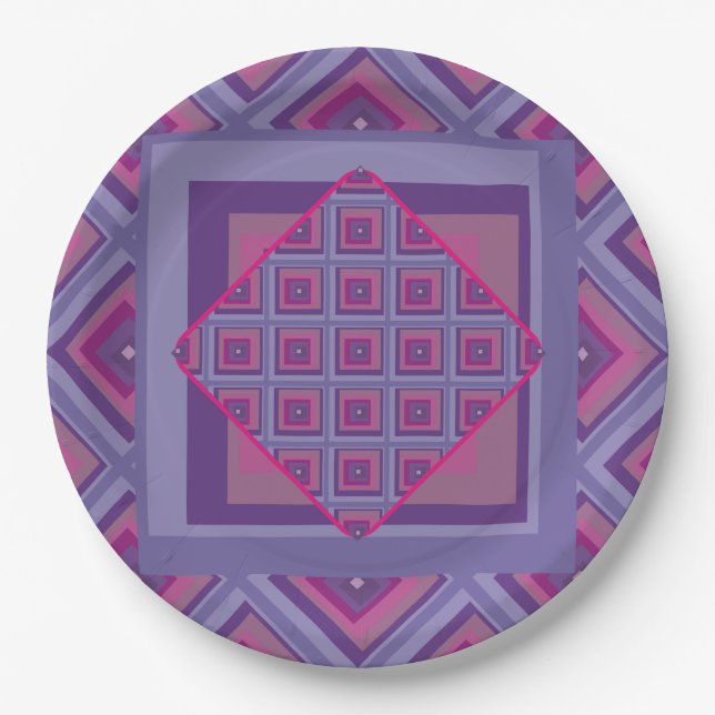 Assiettes En Carton Diamant de lavande de Carré rose violet (Devant)