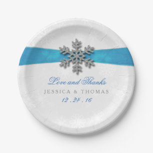 Assiettes En Carton Diamante Snowflake & Blue Ribbon Mariage d'hiver