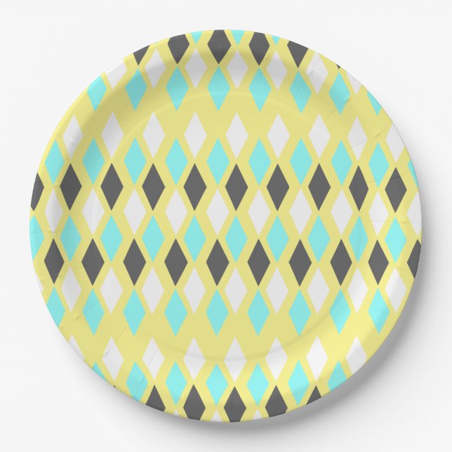 Assiettes En Carton Diamants atomiques du milieu du siècle sur le jaun (Devant)