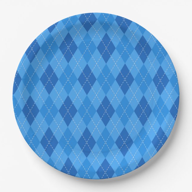 Assiettes En Carton Diamants bleu argyle avec ligne pointillée fine (Devant)