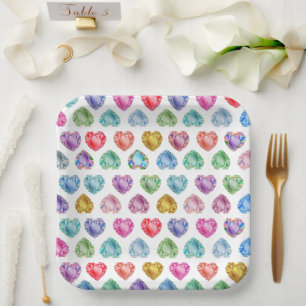 Assiettes En Carton Diamond Heart Aquarelle Motif mignon Pastel Girly