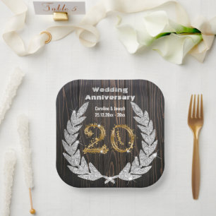 Assiettes En Carton Diamond Laurel & 20TH Gold, Anniversaire Mariage P