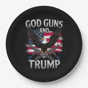 Assiettes En Carton Dieu Armes Et Trump Aigle Drapeau Américain Vintag