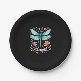 Assiettes En Carton Dieu est ma force Floral Libellule T-Shirt chrétie
