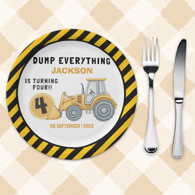 Assiettes En Carton "Dig In! Construction Truck Party for 4th Birthday (Créateur téléchargé)