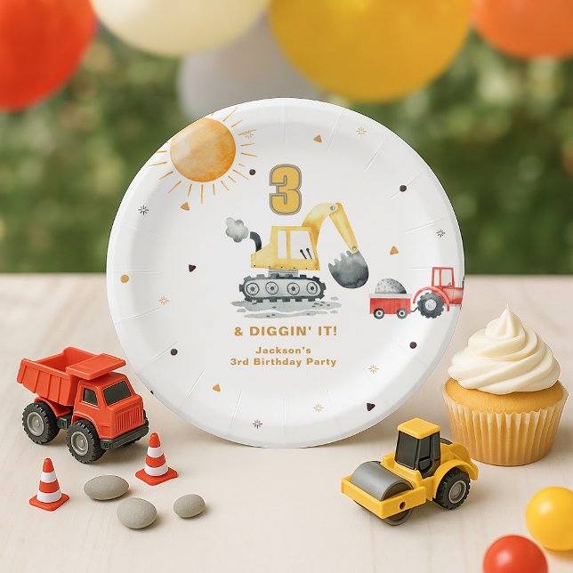 Assiettes En Carton Diggin’ It Yellow Construction Brithday Party (Créateur téléchargé)
