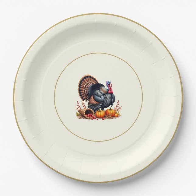 Assiettes En Carton Dinde de Thanksgiving  (Devant)