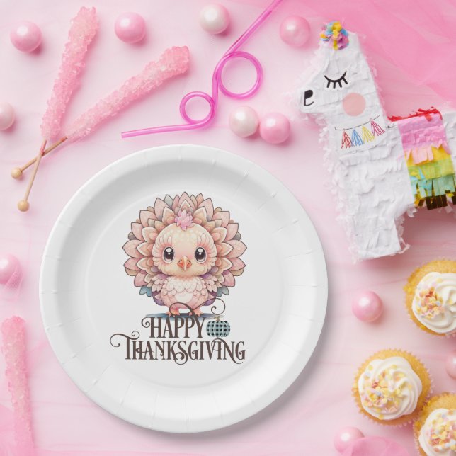 Assiettes En Carton Dinde de Thanksgiving mignonne (Fête)