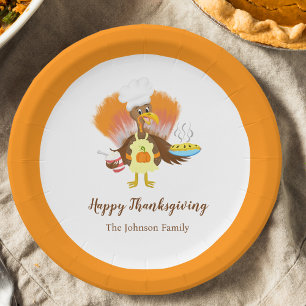 Assiettes En Carton Dinde de Thanksgiving servie avec tarte et glace