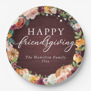 Assiettes En Carton Dîner de Friendsgiving Floral Automnal Rustique Pa