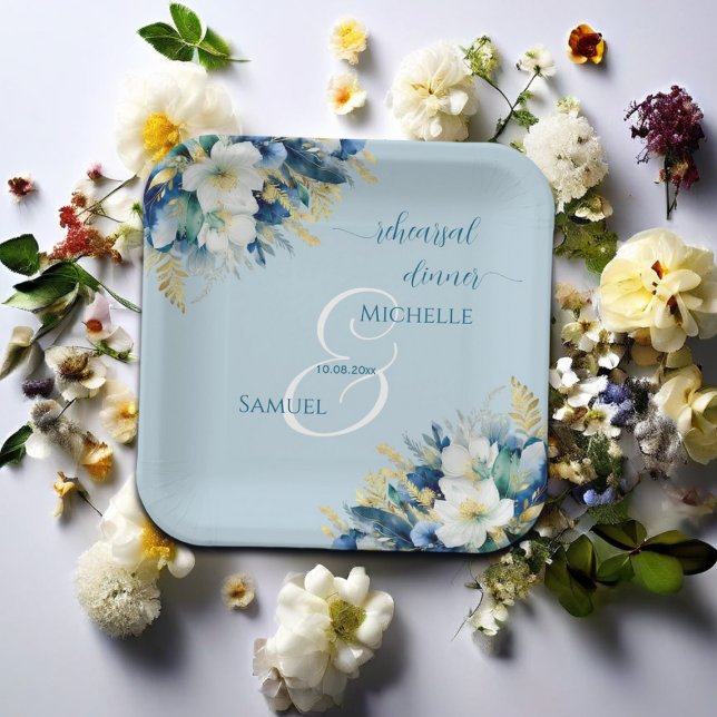 Assiettes En Carton Dîner de répétition Floral Parties scintillant or  (Créateur téléchargé)