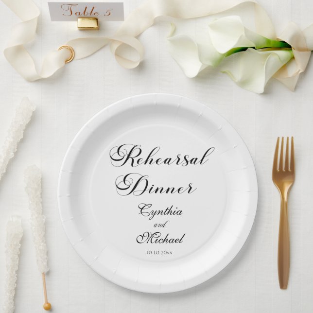 Assiettes En Carton Dîner de répétition Mariage de script moderne (Mariage)