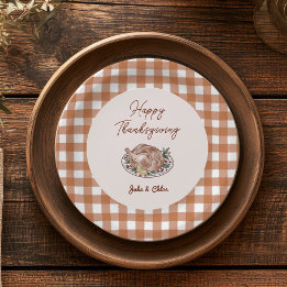 Assiettes En Carton Dîner de Thanksgiving Gingham Automne Rustique