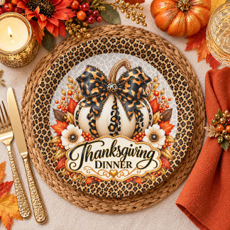 Assiettes En Carton Dîner de Thanksgiving Glam Leopard Pumpkin