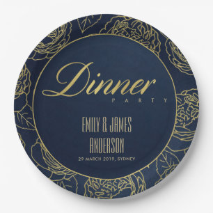 ASSIETTES EN CARTON DÎNER FLORAL D'OR DE ROSE ÉLÉGANT LUXE DE MARIN