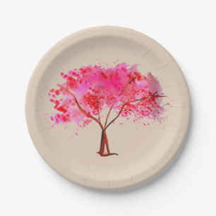 Assiettes En Carton Dîner orienté japonais avec des fleurs de cerisi