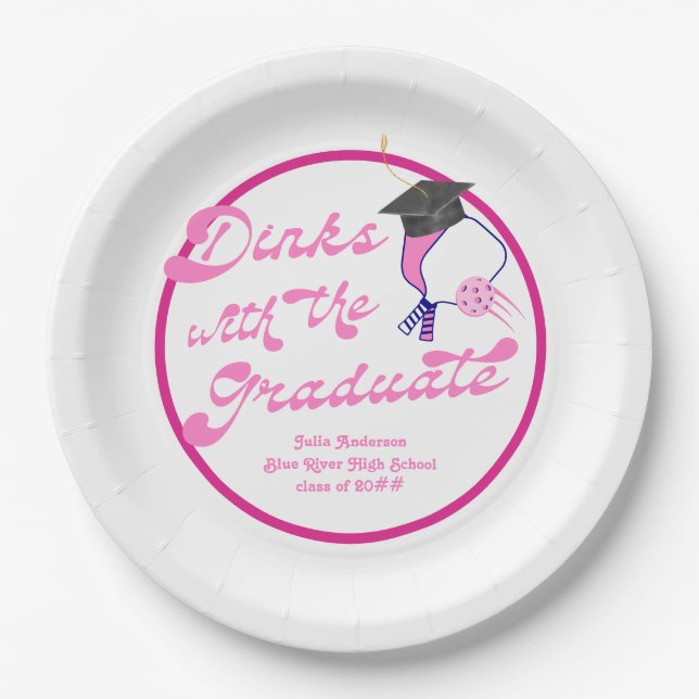 Assiettes En Carton Dink avec Graduate Pink Pickleball Graduation (Devant)
