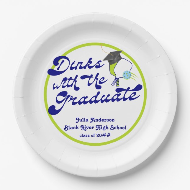 Assiettes En Carton Dinks avec Graduate Pickleball Graduation (Devant)