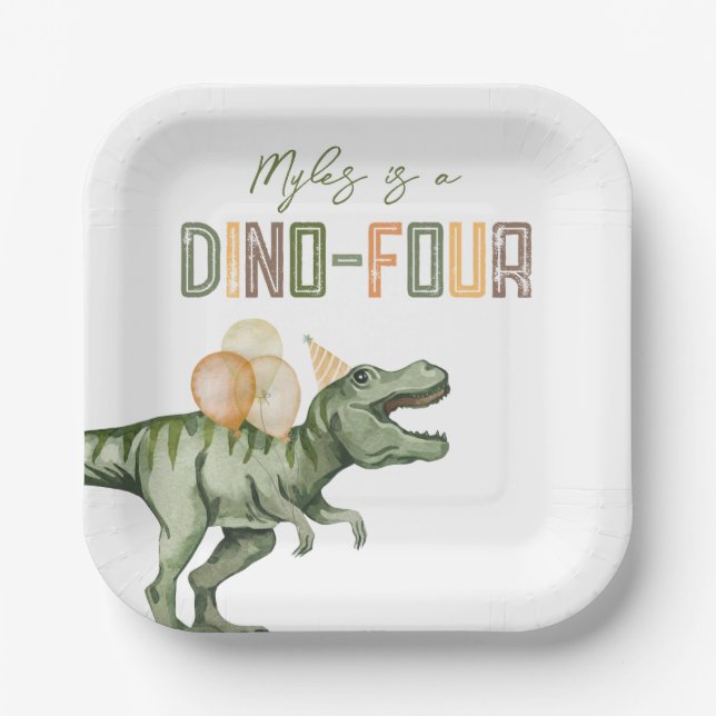 Assiettes En Carton Dino 4 Plaques de fête d'anniversaire (Recto)