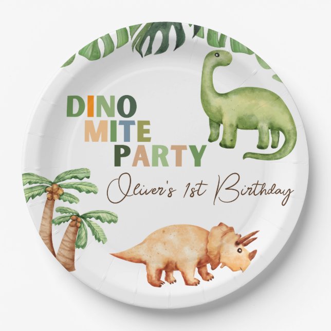 Assiettes En Carton Dino-mite fête 1er anniversaire (Devant)